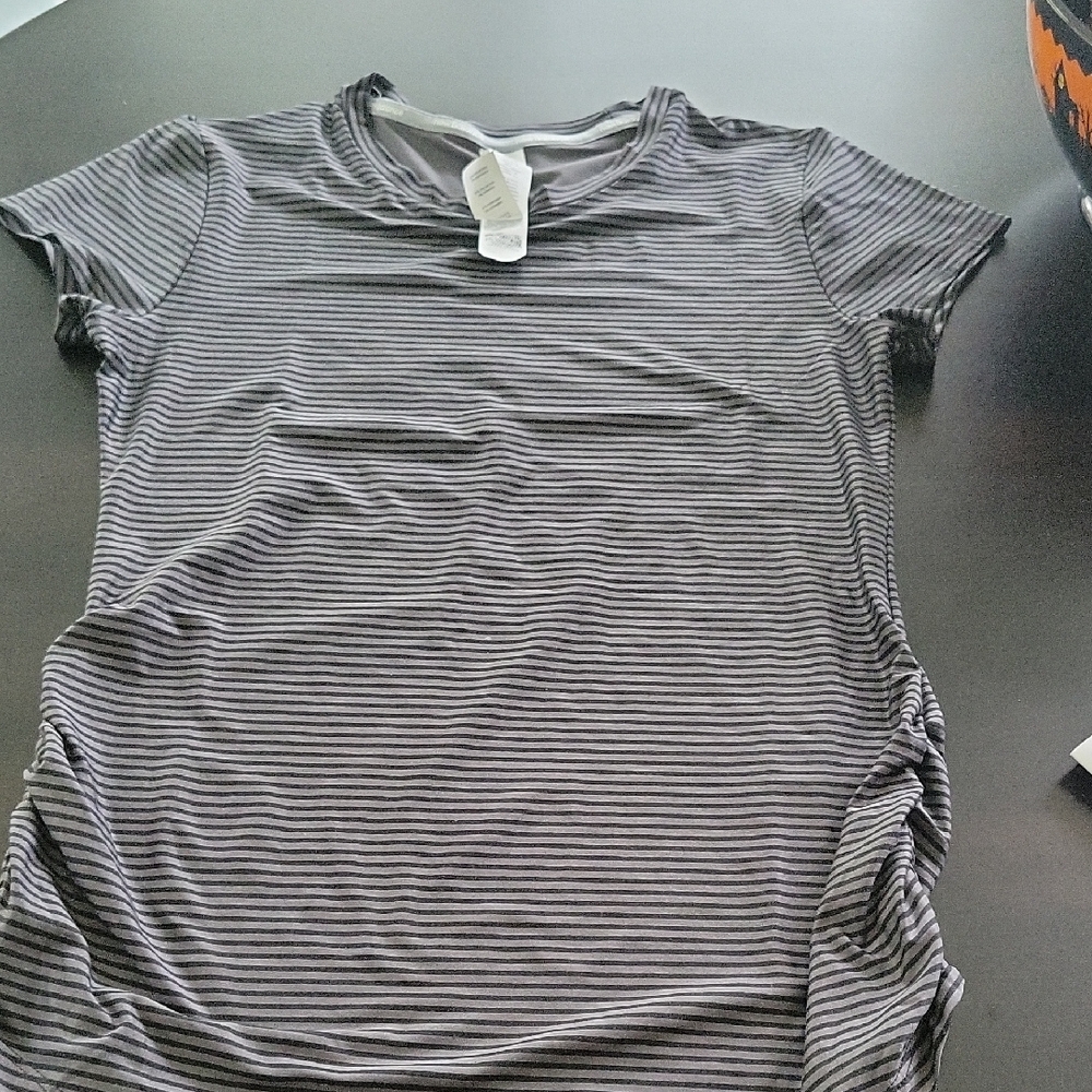 New Balance Striped Black and Gray Women's Top. Ruching On Side. Never Worn.